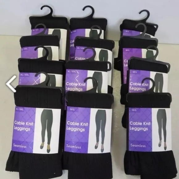 FC New Womens Leggings Sz XL/2X Black Cable Knit Basic Super Soft Stretchy Tight - Picture 5 of 7